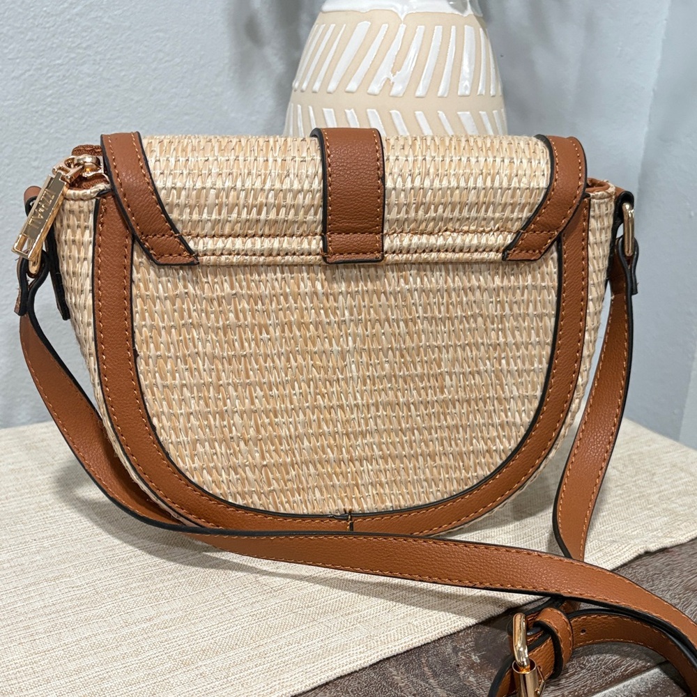 Brown and Tan Woven Crossbody Bag - Picture 3 of 5